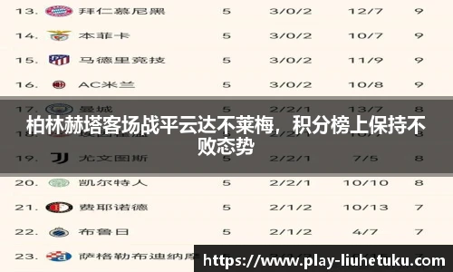 柏林赫塔客场战平云达不莱梅，积分榜上保持不败态势